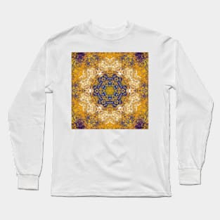 Digital Mandala Yellow Blue and White Long Sleeve T-Shirt